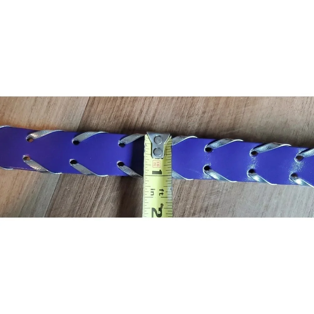 VTG 90s Faux Leather Western Leather Belt Silver‎ Tone Buckle Women M/L Purple